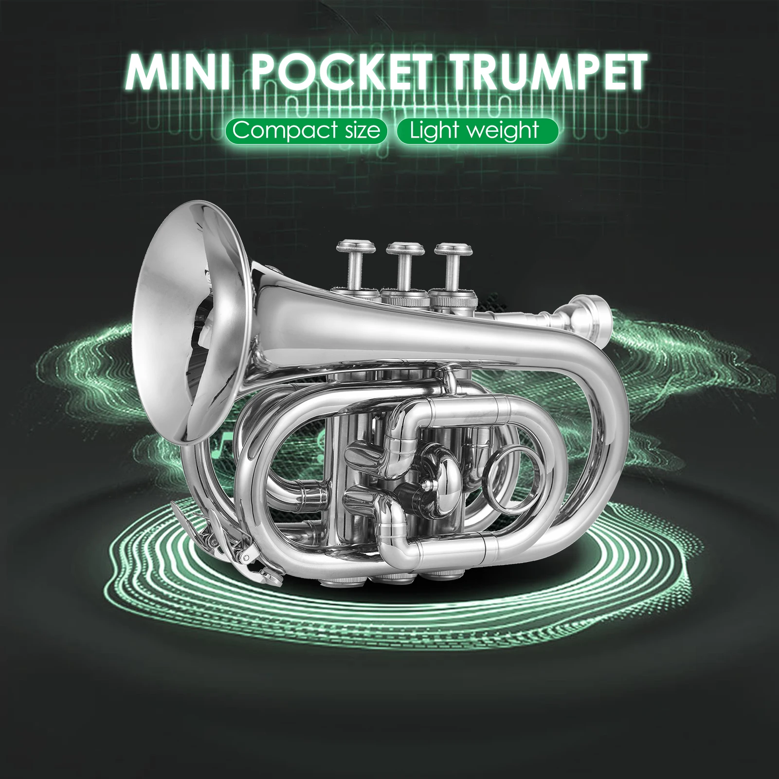 Bb Trumpet Mini Pocket Trumpet With Mouthpiece Carry Bag Gloves Cleaning Cloth Brass Instrument