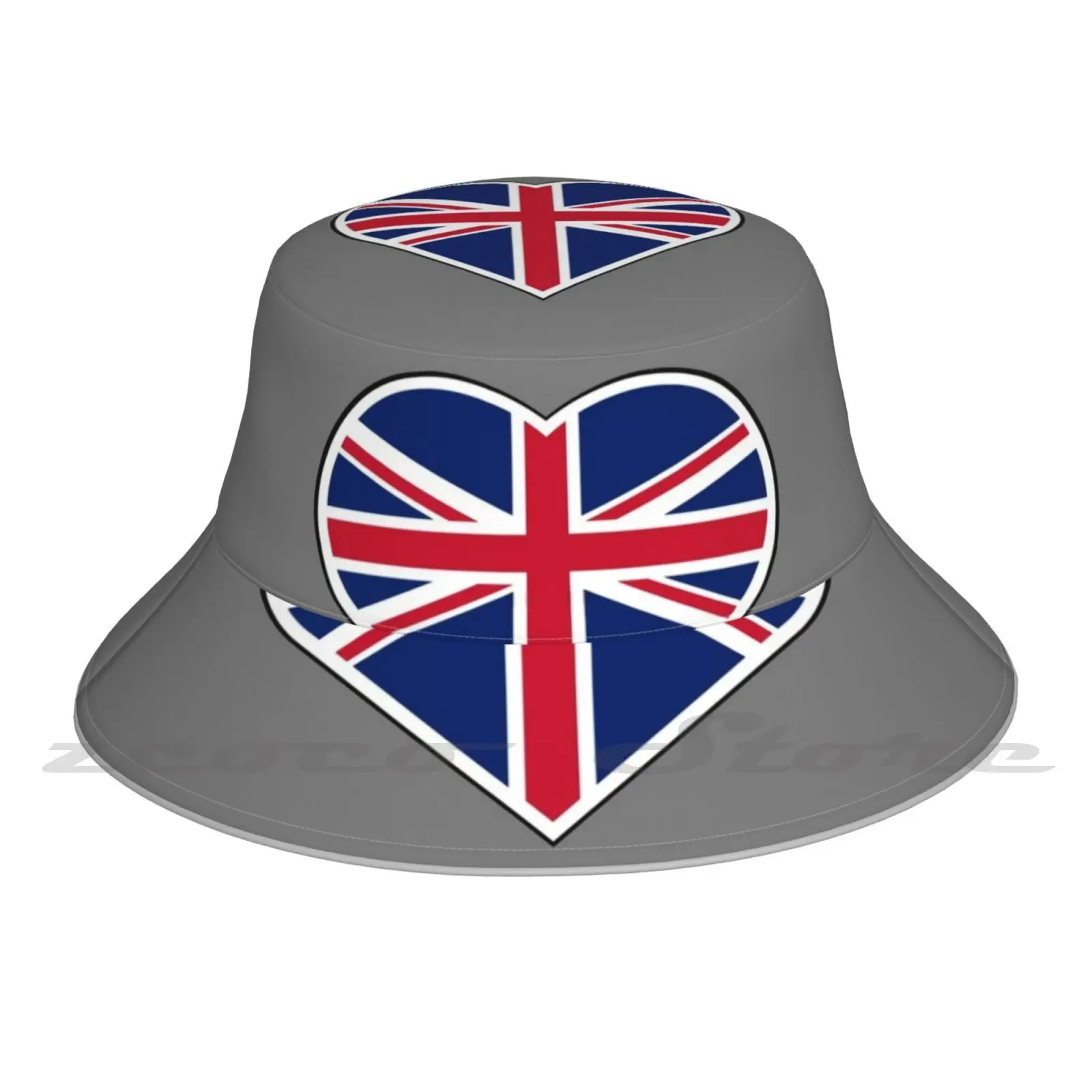 My Heart For United Kingdom Cap Diy Pieghevole Parasole Fashion Leisure Bucket Hat Heart Regno Unito Uk London Blue Red Jack