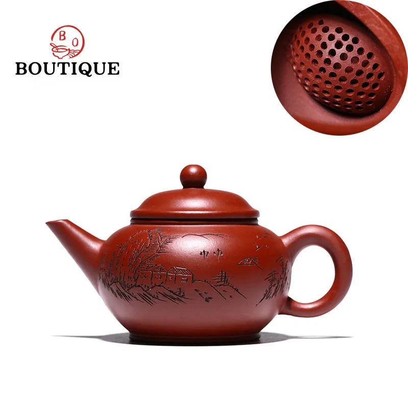 190Ml Authentic Yixing Purple Clay Teapot Master Handmade Tea Pot Raw Ore Dahongpao Mud Ball Hole Kettle Chinese Zisha Tea Set