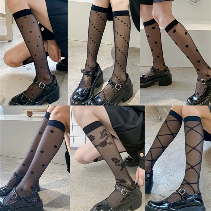 Calze Di Pizzo A Rete Femminili Calze Bianche Nere Per Le Donne Calze Lunghe Sottili Sexy Calze A Rete Stile College Calze Alte