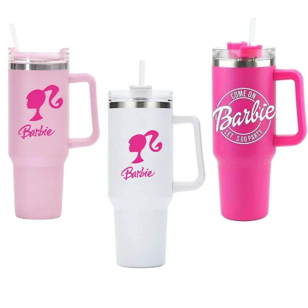 Barbie Handle Cup 304 In Acciaio Inox Vuoto Doppio Strato Portatile Ice Blaster Paglia Anime Kawaii Thermos Cup Girl Gifts