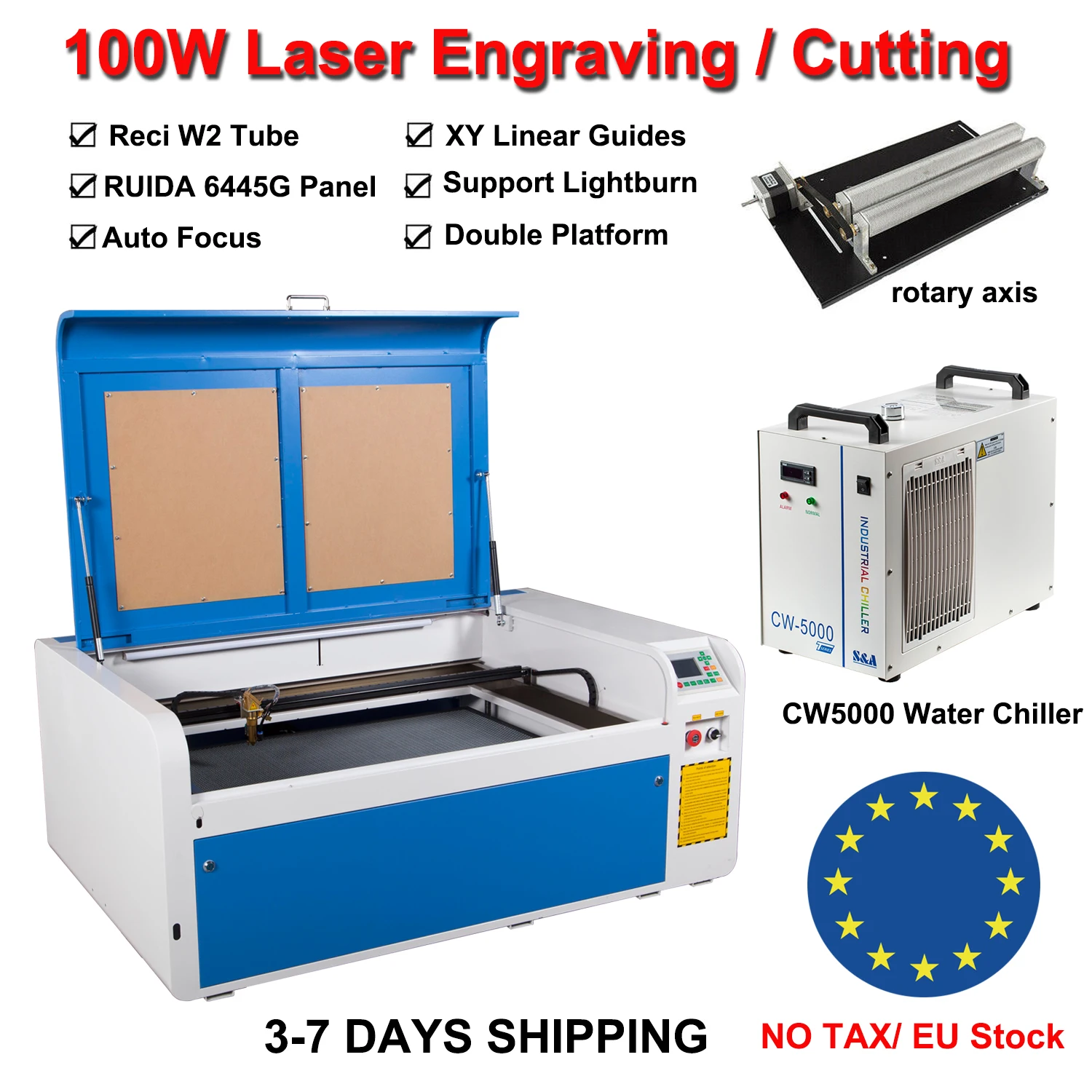 Macchina Per Incisione Laser Co2 100W 1000*600Mm Macchina Da Taglio Laser Reci W2 Co2 Laser Tube Engraver Tessuto Legno Pelle Eu Ship