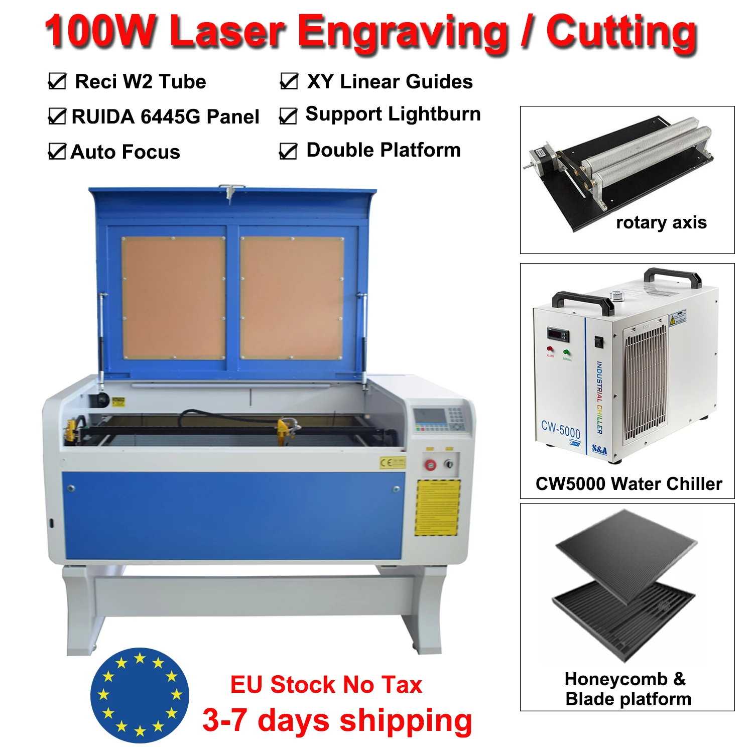 100W Co2 Macchina Da Taglio Per Incisione Laser Incisore Laser 1000*600Mm Reci W2 Co2 Laser Tube Engraver Tessuto Legno Pelle Eu Ship