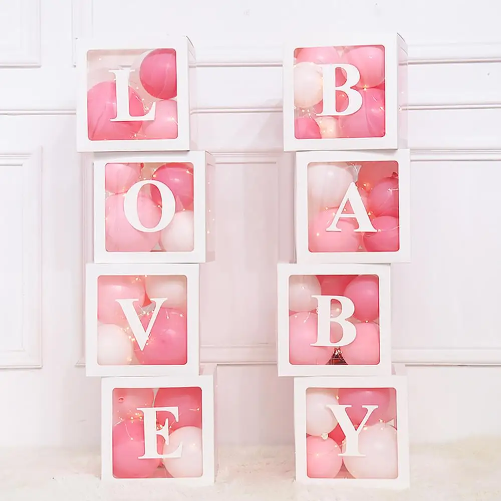 Baby Shower Box Lettera Trasparente Scatola Di Palloncini Compleanno Festa Di Nozze Cupola Baby Shower Compleanno Nome Personalizzato Lettera Box