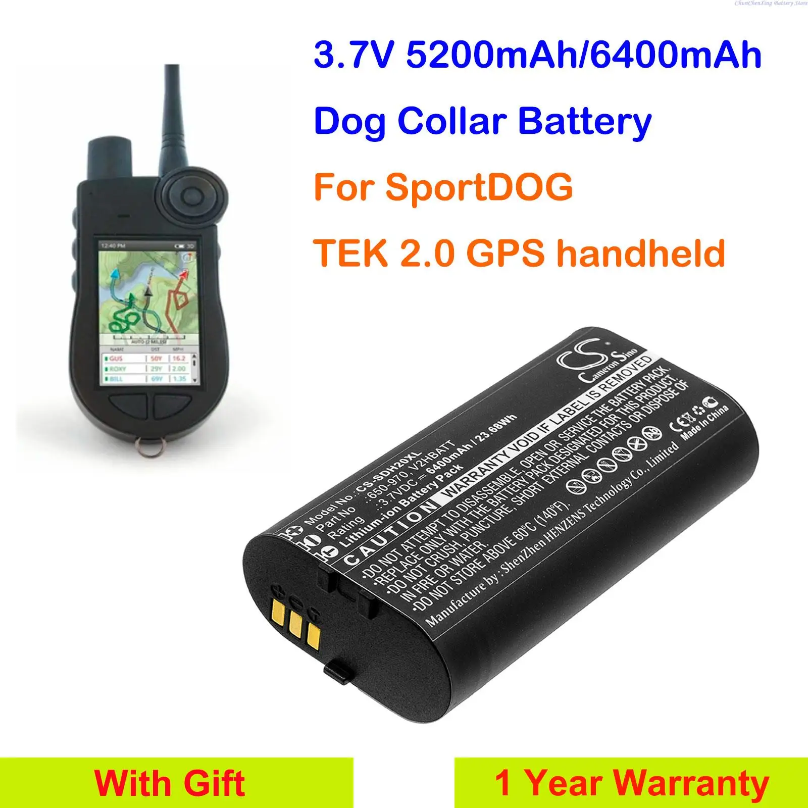 Batteria Greenbattery 5200Mah/6400Mah Collare Per Cani 650-970, V2Hbatt Per Sportdog Tek 2.0 Gps Palmare