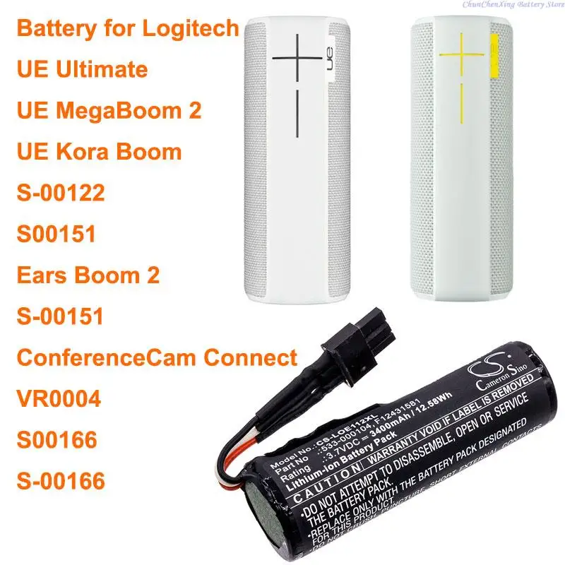 Batteria 2600Mah/3400Mah Per Logitech Ears Boom 2,S-00122,S00151,Ue Kora Boom,Ue Megaboom 2,Ue Ultimate,Vr0004,S00166