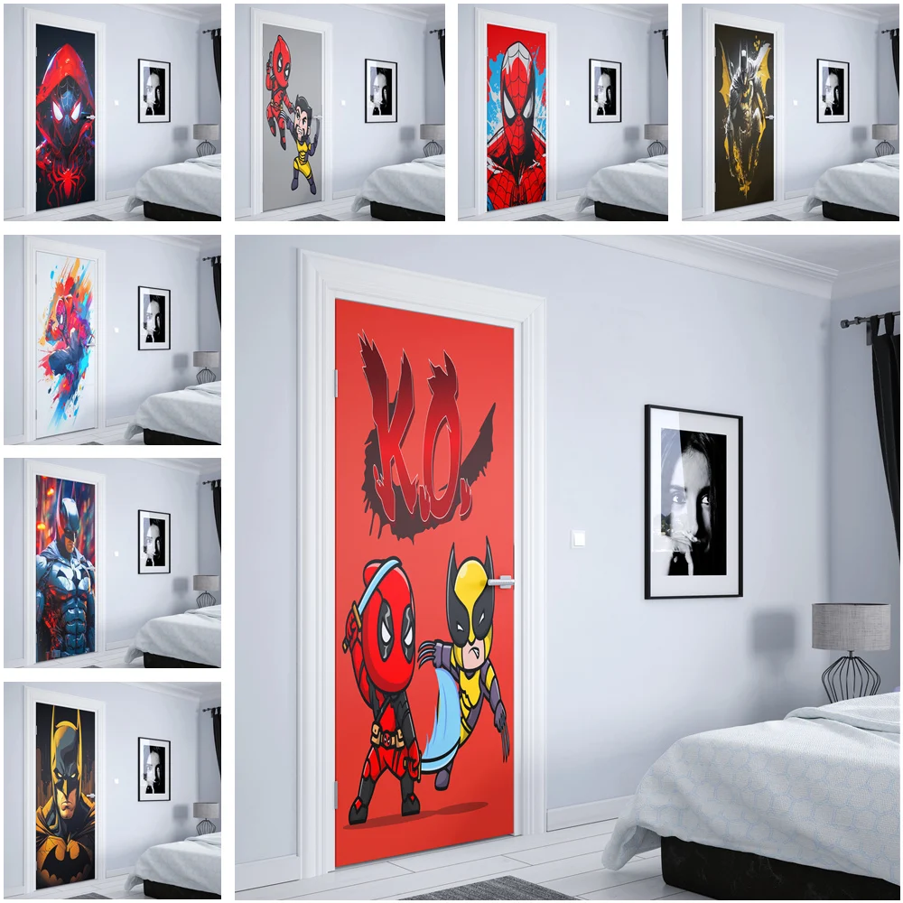 Disney Marvel Superhero Comics Funny Spider-Man Batman Classic Door Decoration Kindergarten Door Sticker Poster Wall Sticker