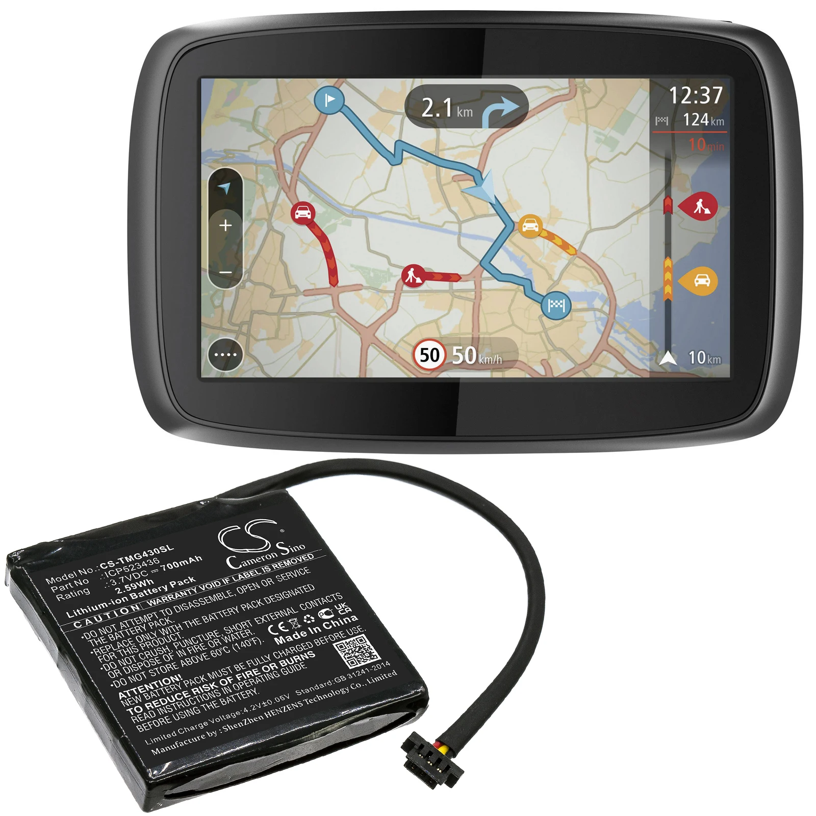 Batteria Cameron Sino 700Mah Per Tomtom Go 400 4.3 "Satnav 4 Fb40 Icp523436