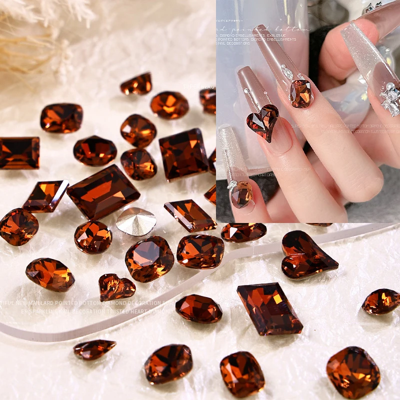 10Pcs K9 Coffee Crystal Diamond Jewelry Midland Autunno Inverno Multi Sharp Bottom Crystal Super Sparkling Nail Decoration