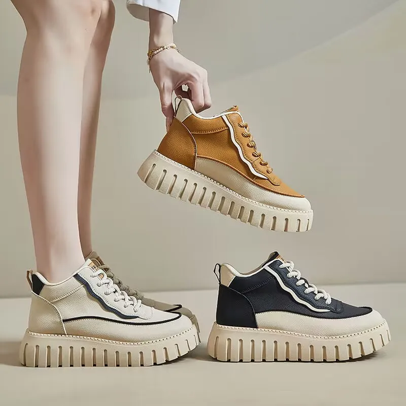 Scarpe Con Plateau Donna In Pelle Tonda Con Chiusura Incrociata Suola Grossa Scarpe Casual Da Donna Fatte A Mano Zapatos De Mujer Traf Zara Tênis