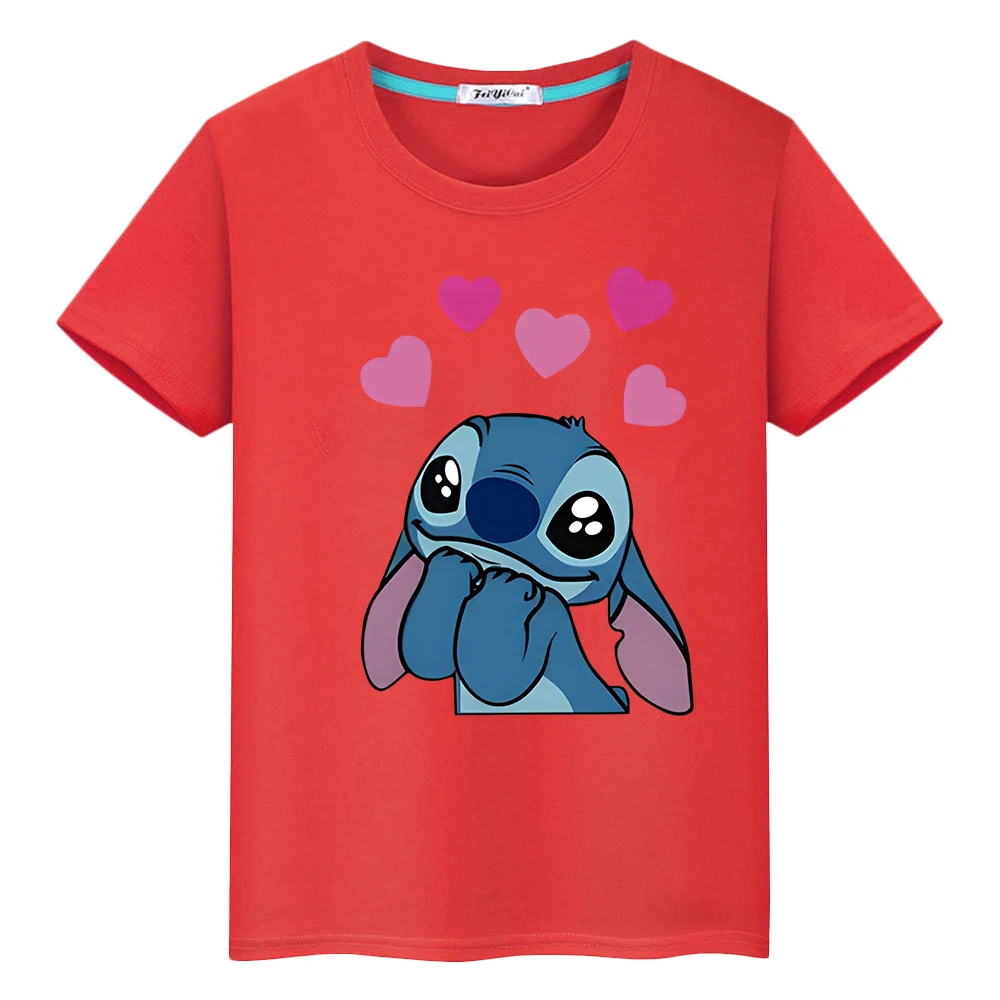 Ragazzi Ragazze Vestiti Disney Stitch Print T-Shirt 100% Cotone Kawaii Short Pride Tshirt Anime Top Y2K Stitch Disney Kids Day Gift