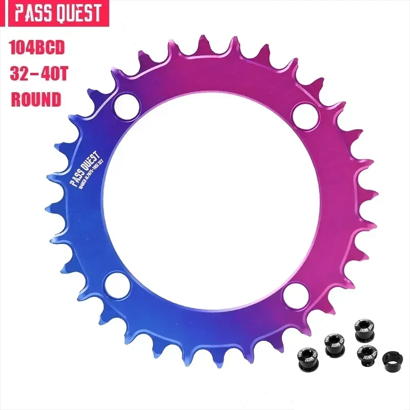 Pass Quest Star 104 Bcd Round Aero Colorful Mtb Chainring Narrow Wide Chainwheel 32/34/36/38/40T Guarnitura Per Bicicletta Mtb Bike Crowns