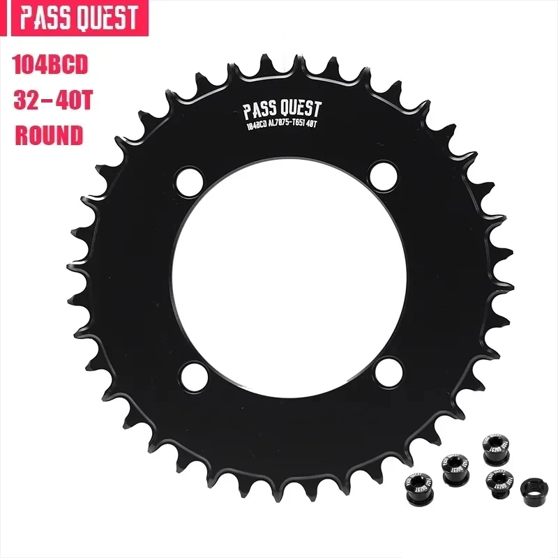 Pass Quest Star 104 Bcd Round Aero Colorful Mtb Chainring Narrow Wide Chainwheel 32/34/36/38/40T Guarnitura Per Bicicletta Mtb Bike Crowns