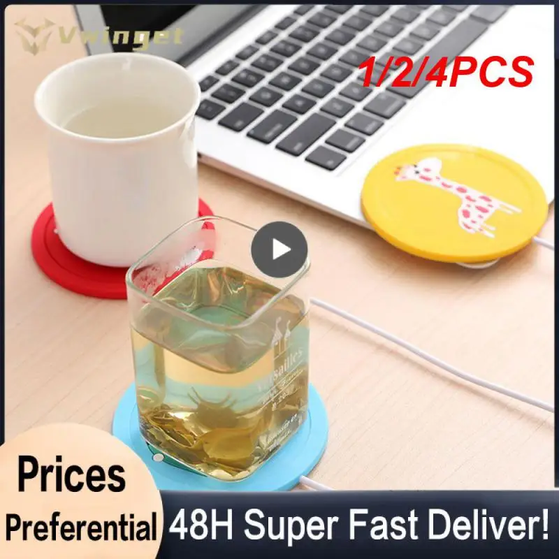 1/2/4Pcs Romanzo Usb Power Suply Tea Coffee Cup Mug Warmer Riscaldamento Cup Mat Pad Sottobicchieri Per Office Gadget Cartoon Wood