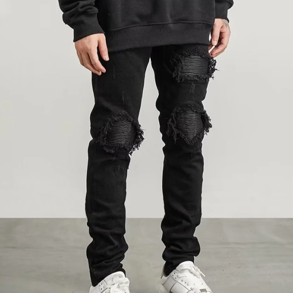 Pantaloni Jeans Pantaloni Vacanza Quotidiana Vacanza Punk Slim Fit Distressed Stretch Hip Hop Holes Mens Moda Maschile Nuovo
