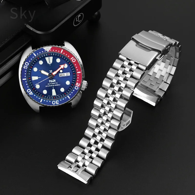 Per Cinturino Orologio Seiko Serie Abalone Diving 22Mm Srpe99K1 Srpc91J1/25 J1 Cinturino Pieghevole In Acciaio Inossidabile Massiccio Argenteo