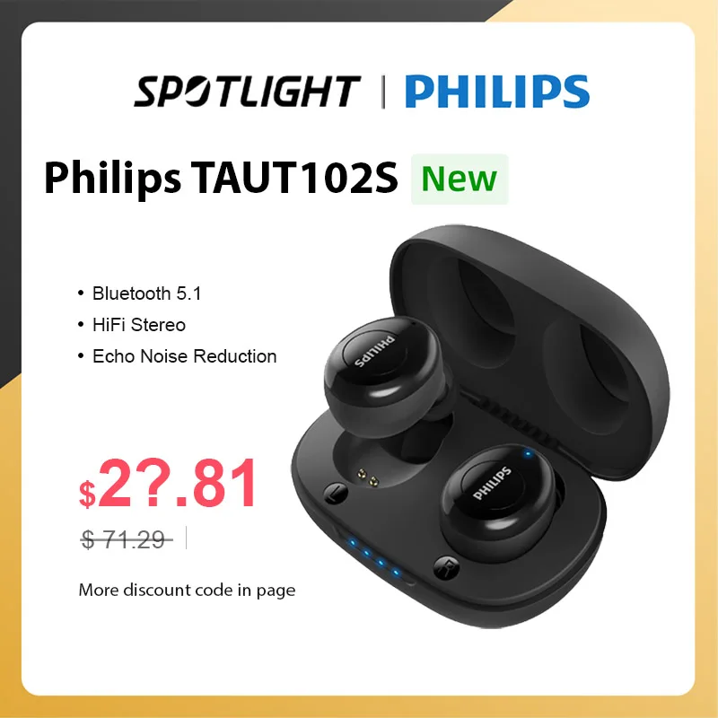Nuovo Philips Taut102S Auricolare Tws Wireless Bluetooth 5.1 Cuffie Hifi Stereo Musica Auricolari Gioco Echo Riduzione Del Rumore Auricolare