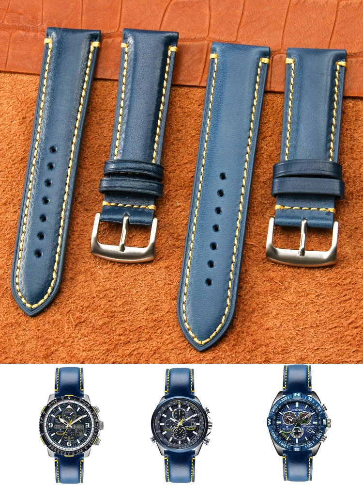 Per Citizen Blue Angel Men Gentleman At8020 Air Eagle 1 2 Generation Jy8078 Blue Leather Outdoor Waterproof 22 23 Watchband