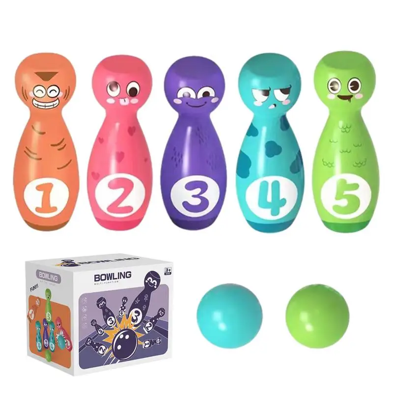 Set Da Bowling Per Bambini Mini Set Da Bowling Da Tavolo Creativo Con Simpatica Espressione Numer Print Interactive Bowling Toy Game