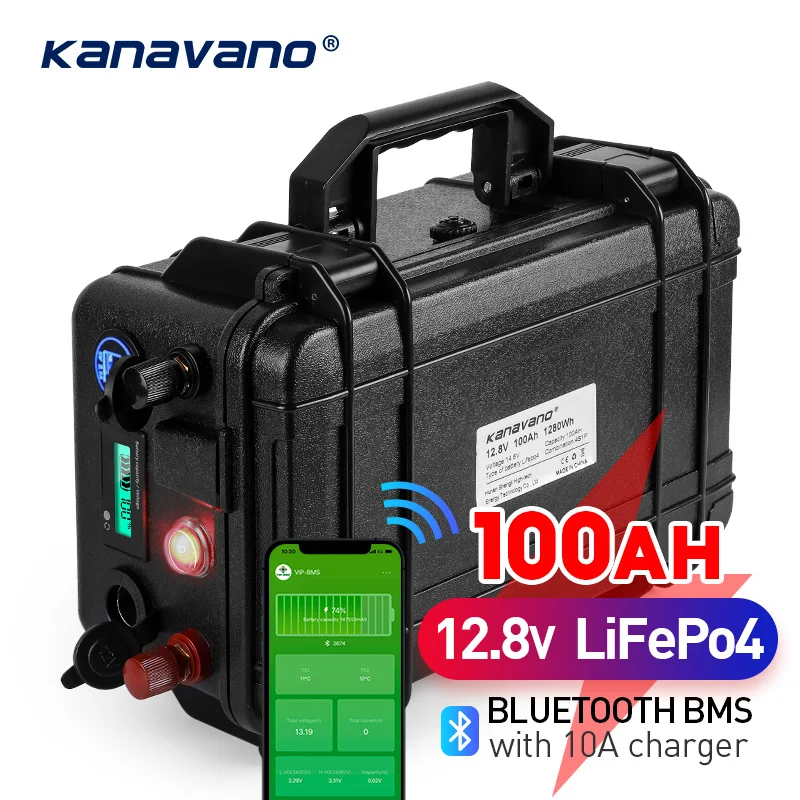 Batteria Impermeabile 12.8V 100Ah Lifepo4 12V 40Ah Bluetooth Incorporato Bms Per Inverter Solare Camper Ev Camper Con Caricabatterie