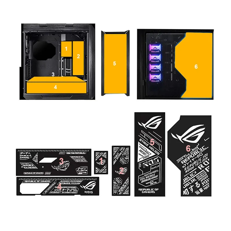 6 Pz Argb Anime Strix Helios Pannelli Di Illuminazione Per Asus Rog Gx601 Case, Personalizzato Aura Sync Camers Cabinet Lightboard,Refit Plate