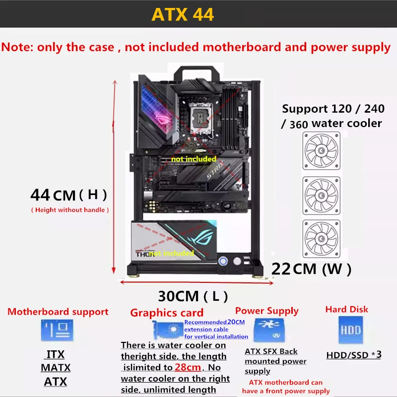 Nuova Custodia Creativa Open Frame Fai Da Te Gamers Cabinet Mod Alluminio Itx Matx Atx Per Host Raffreddato Ad Acqua Fai Da Te Nero/Argento Opzionale