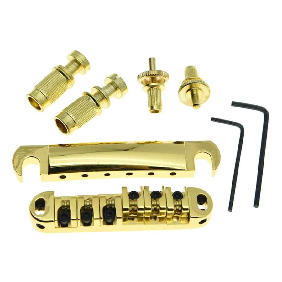 1 Set Di Chitarra Elettrica Lp Golden Guitar Bridge Lock Bridge And Tail Kit Ponte Per Chitarra Elettrica Pull String Board