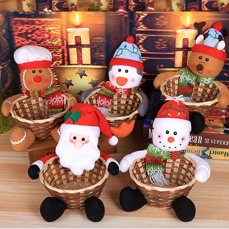 1Pc New Basket Christmas Candy Bowl Christmas Candy Storage Basket Holder Con Man Penguin Deer Snowman Santa Doll