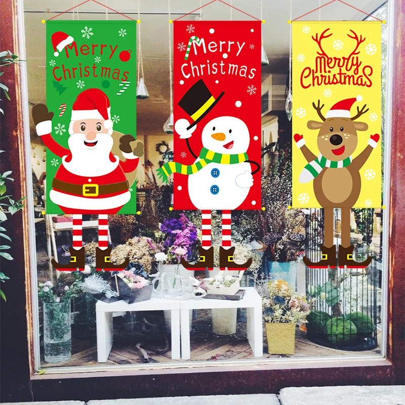 Christmas Decorations Hanging Flags Window Pendant Wall Atmosphere Festive Dress Banner Bunting Shopping Mall Xmas Decorations