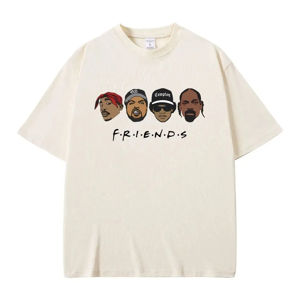 Hip Hop Friends 2Pac The Notorious Big Biggie Smalls Ice Cube Eazy-E Snoop Dogg Face Graphic Print Tshirt Uomo Rap Oversize Tees