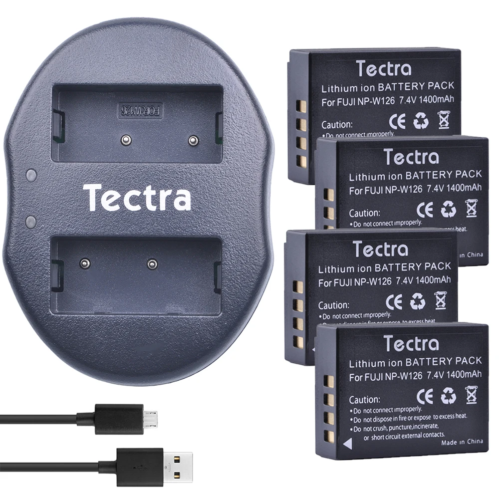 Tectra 4 Pz Np-W126 Np W126 Fotocamera Li-Ion Battery + Usb Caricatore Doppio Per Fujifilm Finepix Hs50Exr Hs30Exr Hs33Exr X-A1