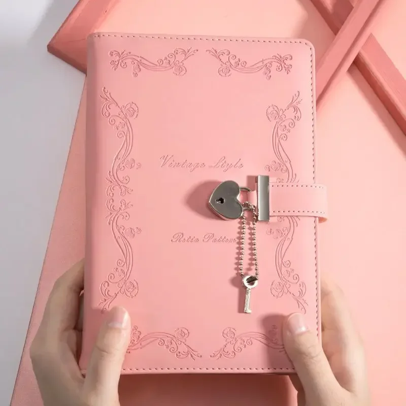 Diario Creativo A Righe Secret Lock Gift, Fogli Line Notebook Heart Pink Lock, 180 Foderato Con Diario