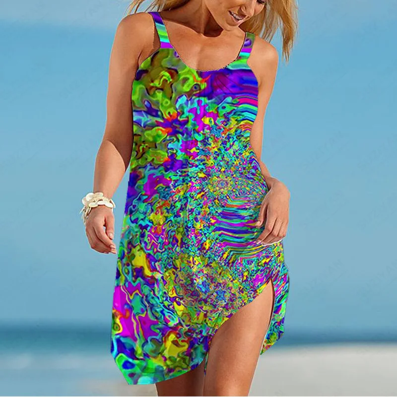 Summer Outdoor Fashion Leisure Slim Dress Street Women'S New Hawaiian Sexy Dress 3D Stitching Printed Graphic Mini Dress