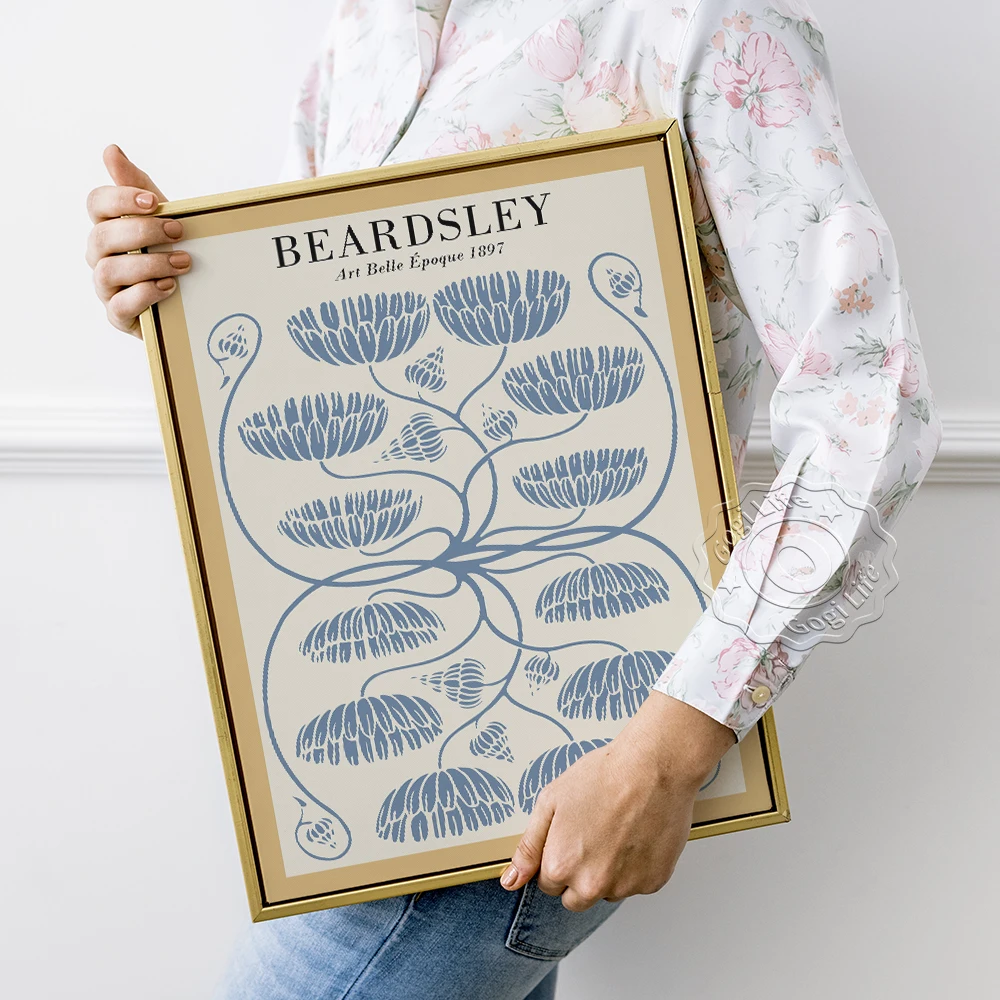 Aubrey Art Flowers Lllustration Prints, Aubrey Beardsley Exhibition Museum Poster, Beardsley Vintage Lines Flowers Wall Picture