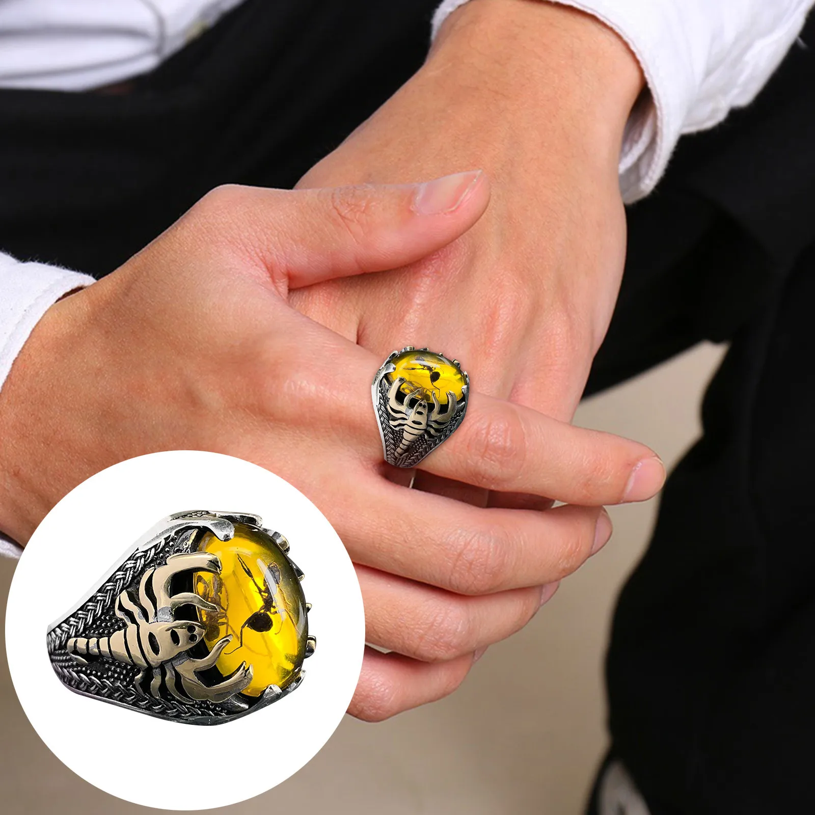 Vintage Large Oval Natural Stone Rings Mens Vintage Intarsiato Giallo Rosso Zircone Ant Rings Womens Wedding Mens Rings Silver Set
