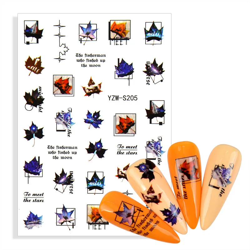 2023 New Maple Leaf Nail Stickers Black Snake Cat Alien Butterfly Lips Tattoo Manicure Dragon Adesivo Nail Decal Slider Tool