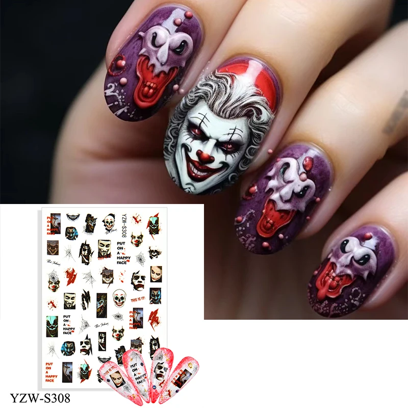 Adesivi Per Unghie A Tema Halloween Pink Pumpkin Spider Web Cat Black Coal Ball Dust Nail Design 3D