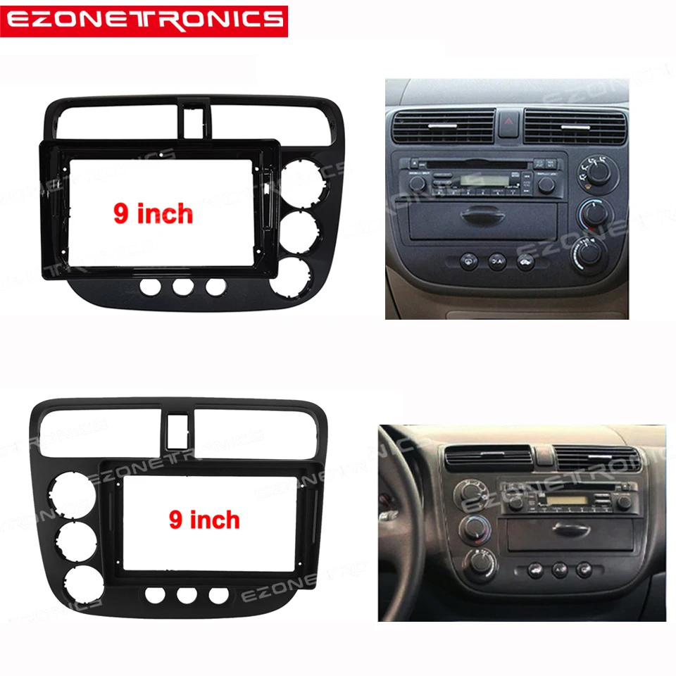 9 Pollici Per Pannello Fascia Per Honda Civic 2001 2002 2003 2004 2005 2006 Lettore Radio Doppio Din Automatico