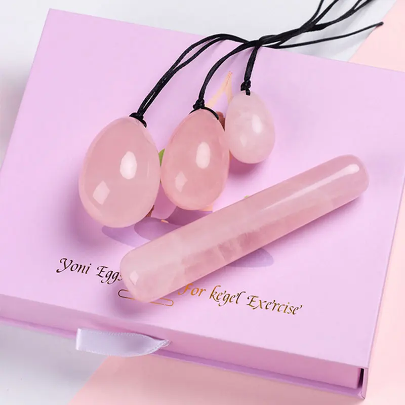 Quarzo Rosa Naturale Yoni Egg Set Uova Di Giada Donne Kegel Ginnico Muscoli Vaginali Palla Di Serraggio Uova Di Cristallo Yoni Con Scatola