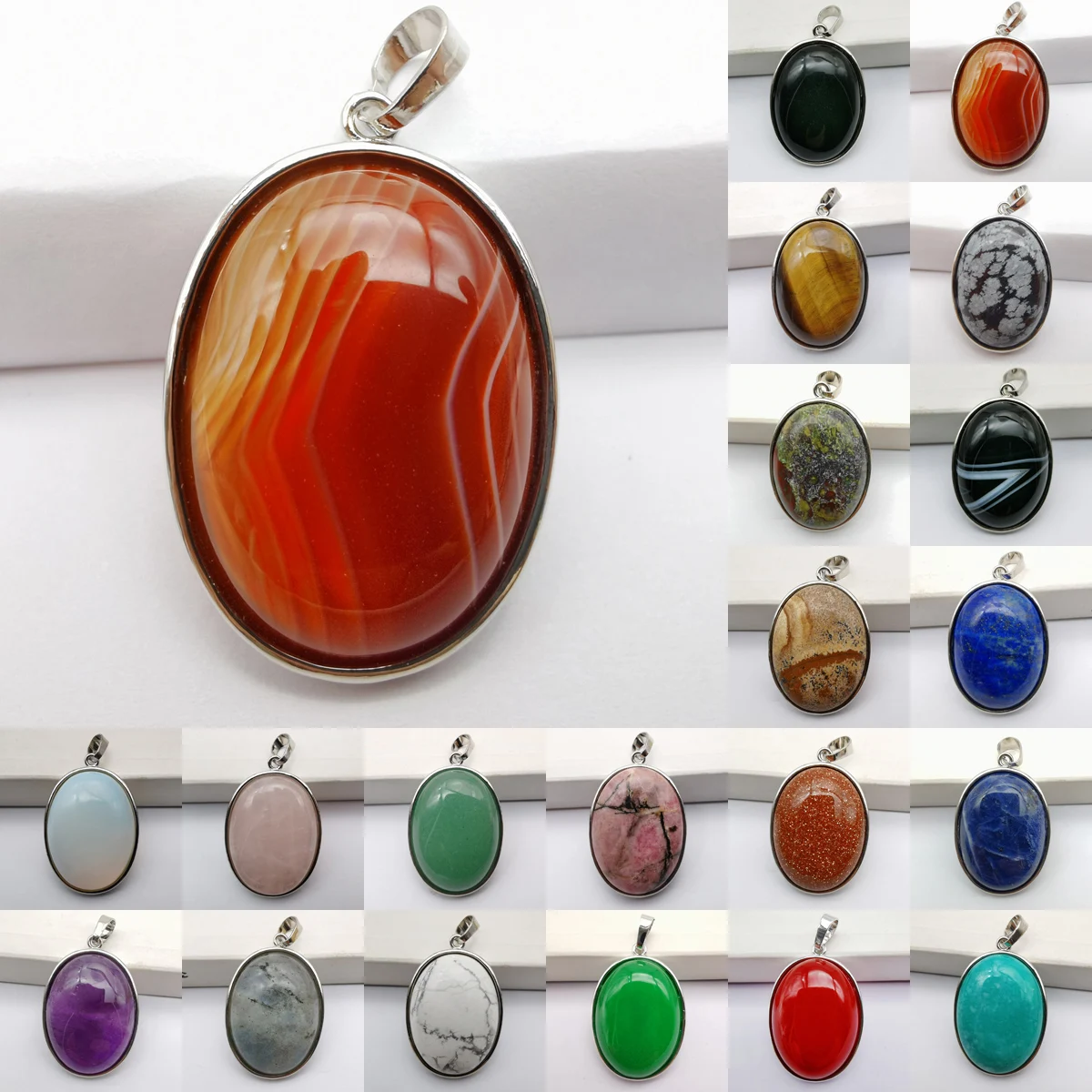 Rodonite Naturale/Epidoto Di Unakite/Avventurina Verde/Tigereye/Labradorite/Cristallo/Opale/Labradorite Perline Gioielli Ciondolo Ovale