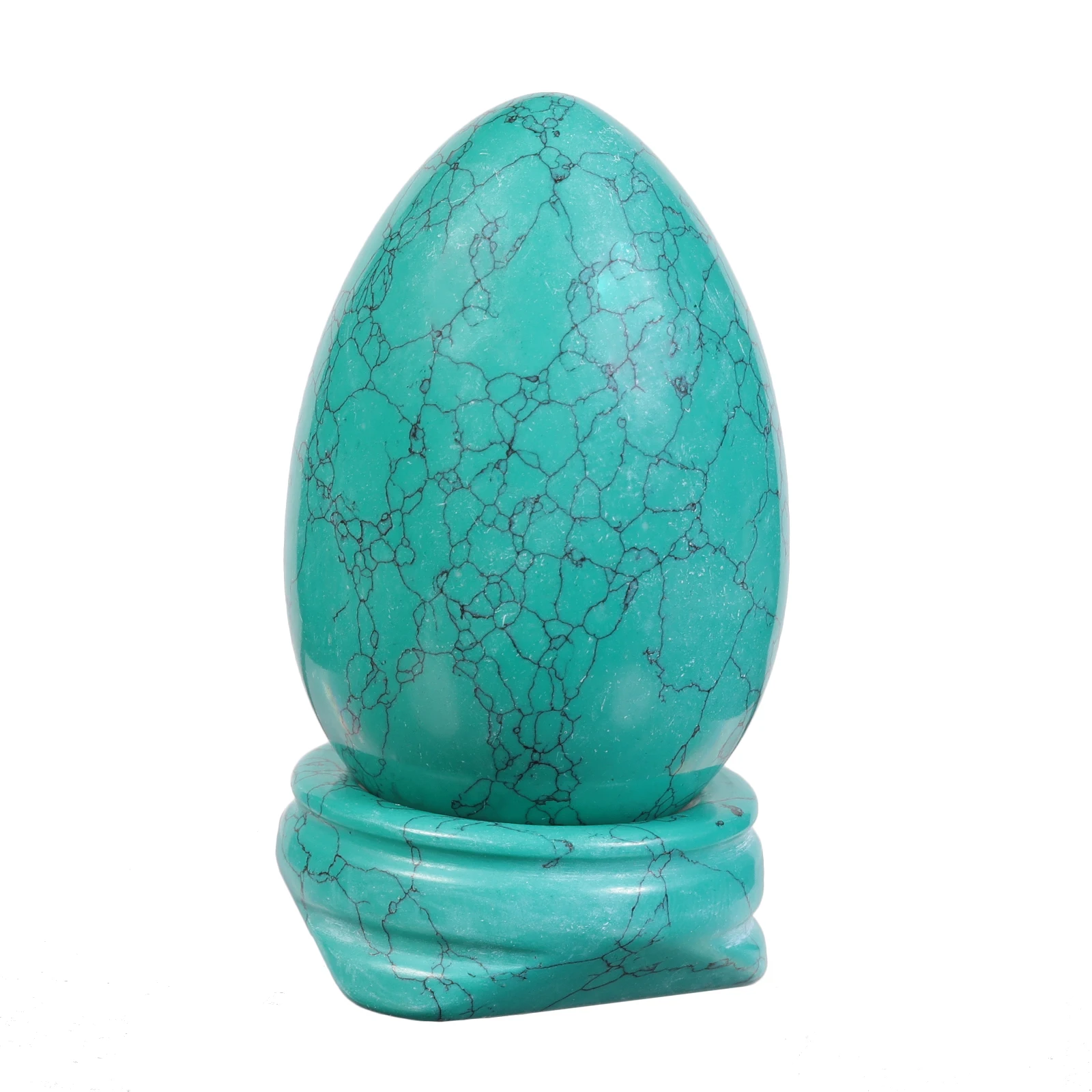Tumbeelluwa Healing Green Howlite Turquoise Egg Shape Polished Gemstone Figurines With Stone Stand Desktop Decor Home Ornaments