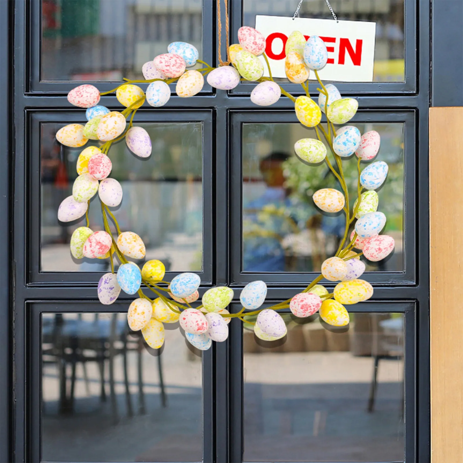 36Cm Bunny Easter Colorful Egg Wreath Door Wall Hanging Pendenti Simulato Green Plant Egg Happy Easter Day Party Decor Per La Casa
