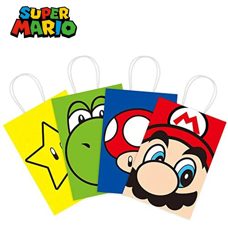 12Pcs Super Mario Bros Anime Gift Bags Carta Kraft Pakcaging Candy Handheld Bag Cartoon Packing Forniture Per Feste Di Compleanno Per Bambini