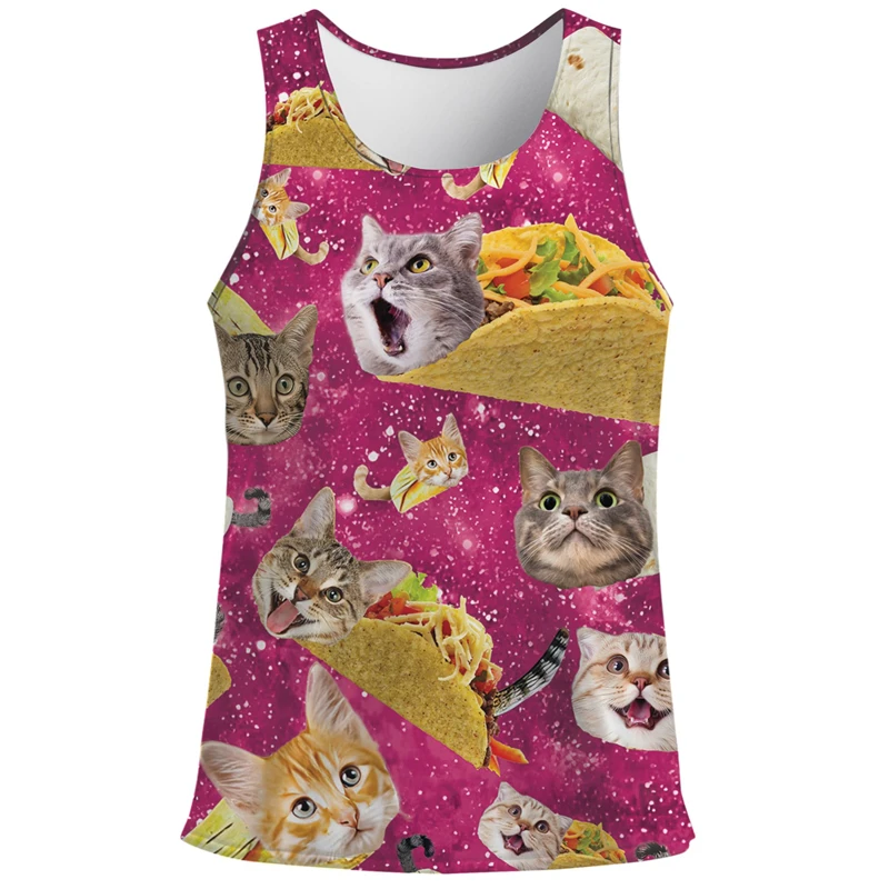 Cartoon Cat Duck Shark 3D Print Canotta Uomo Summer Gym Fitness T-Shirt Street Sports T-Shirt Senza Maniche Top Animal Pattern Vest