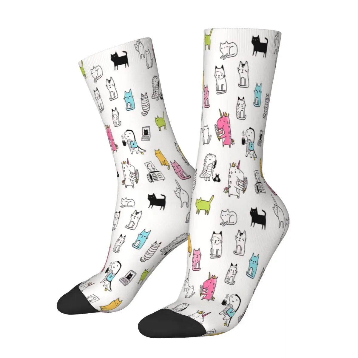 Cats Unicorn Dinosaur Socks Male Mens Women Winter Stockings Hip Hop