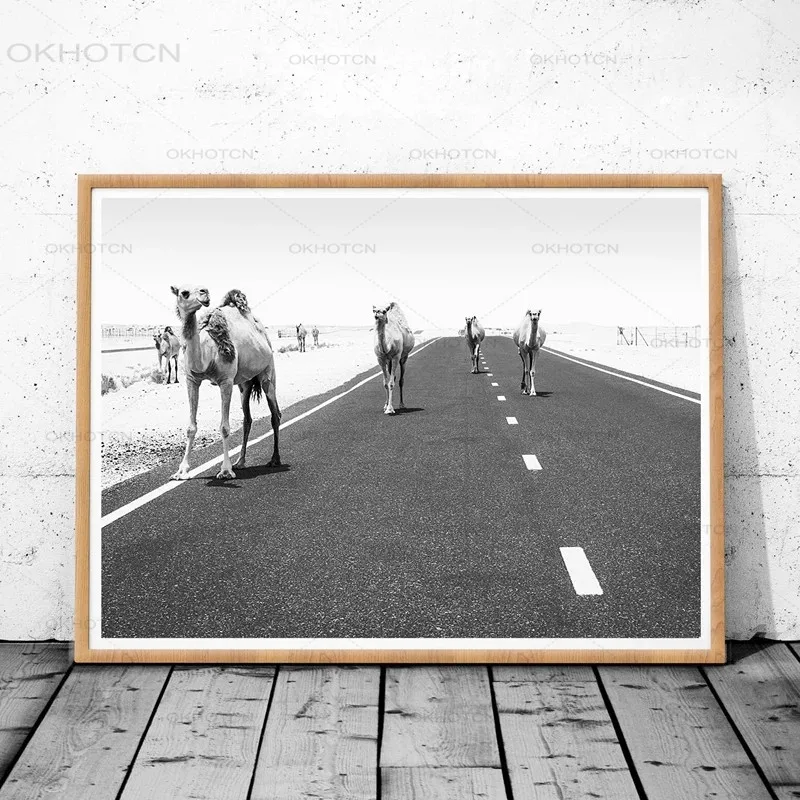 Cammelli Desert Animals Photo Canvas Art Prints Poster Boho Cammelli On The Road Painting Black White Picture Nursery Wall Art Decor