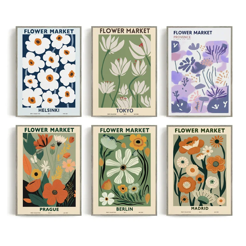 Retro Flower Market White Poppies Berlino Madrid Exhibition Plant Poster Canvas Painting Wall Art Pictures Home Room Decor