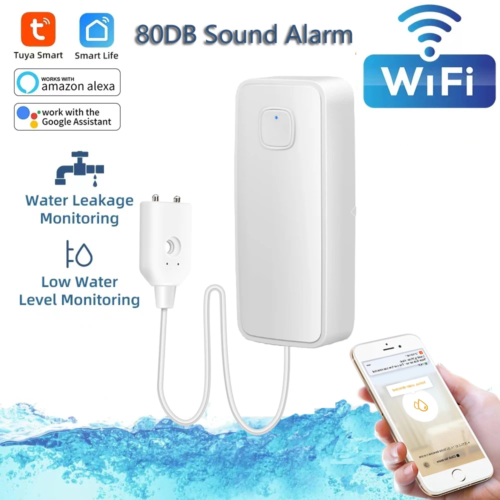 Tuya Wifi Smart Water Leak Sensor Sistema Di Allarme Acustico Rilevatore Di Livello Di Troppopieno D'Acqua Protezione Di Sicurezza Contro Le Perdite D