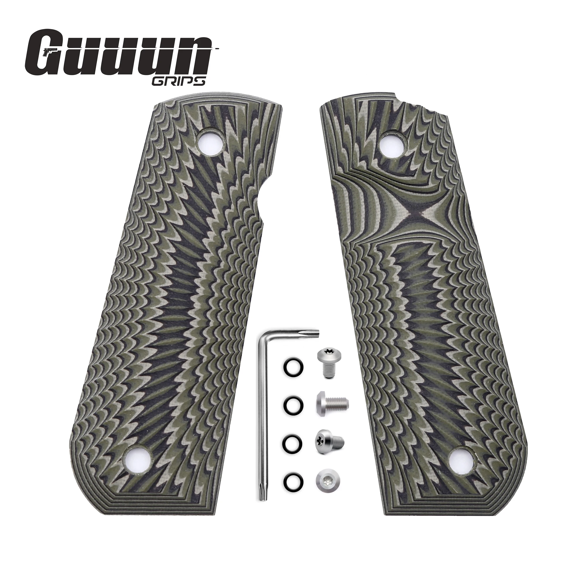 Guuun 1911 Grips Full Size G10 Grips Ambi Safety Cut Aggressivo Bobtail Round Butt Cut Sunburst Texture