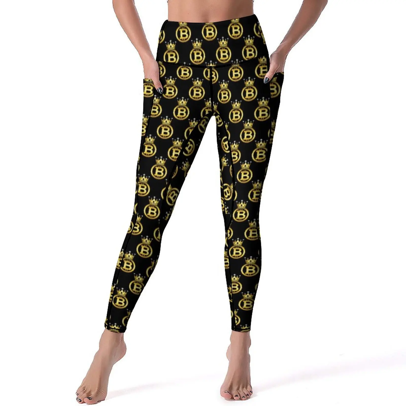 Gold Crown Bitcoin Leggings Criptovaluta Coin Workout Yoga Pants Push Up Leggins Traspiranti Stretch Graphic Sports Collant Regalo